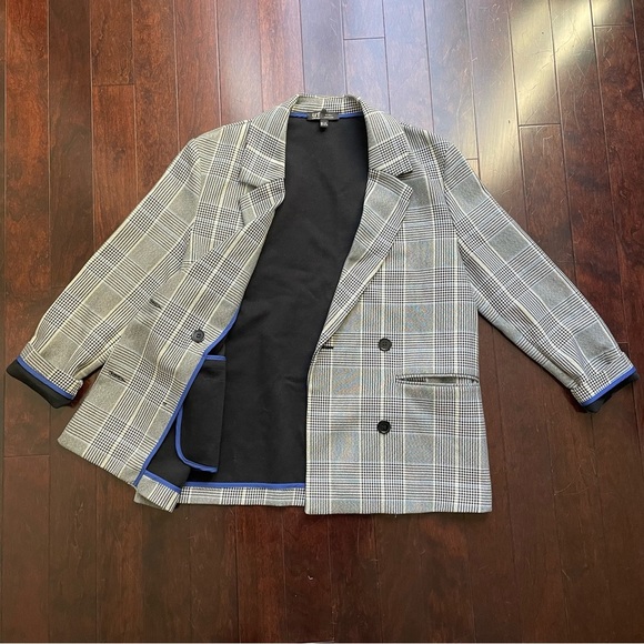 Zara Women’s Blazer Plaid Size S-M Gray Black Blue - Picture 2 of 6